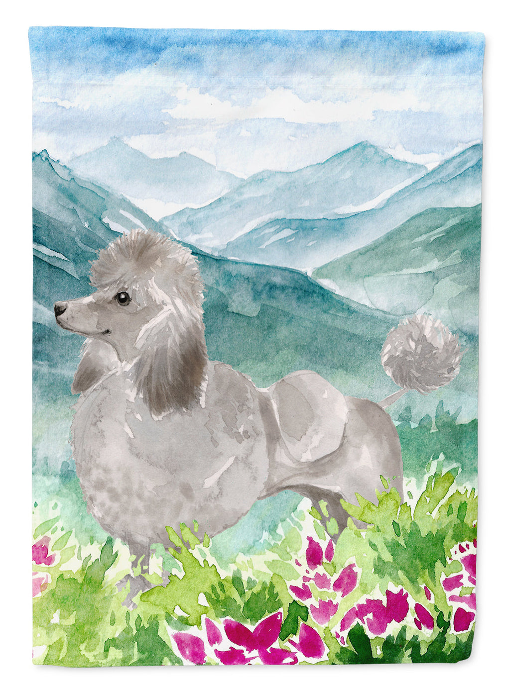 Mountian Flowers Silver Poodle House Flag 28x40 Porch Sleeve Pole Decorative Outside Yard Banner Artwork Wall Hanging, Polyester