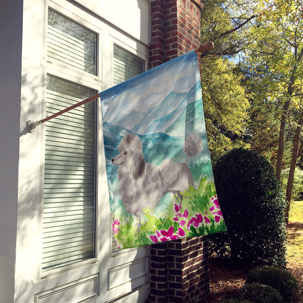 Mountian Flowers Silver Poodle House Flag 28x40 Porch Sleeve Pole Decorative Outside Yard Banner Artwork Wall Hanging, Polyester