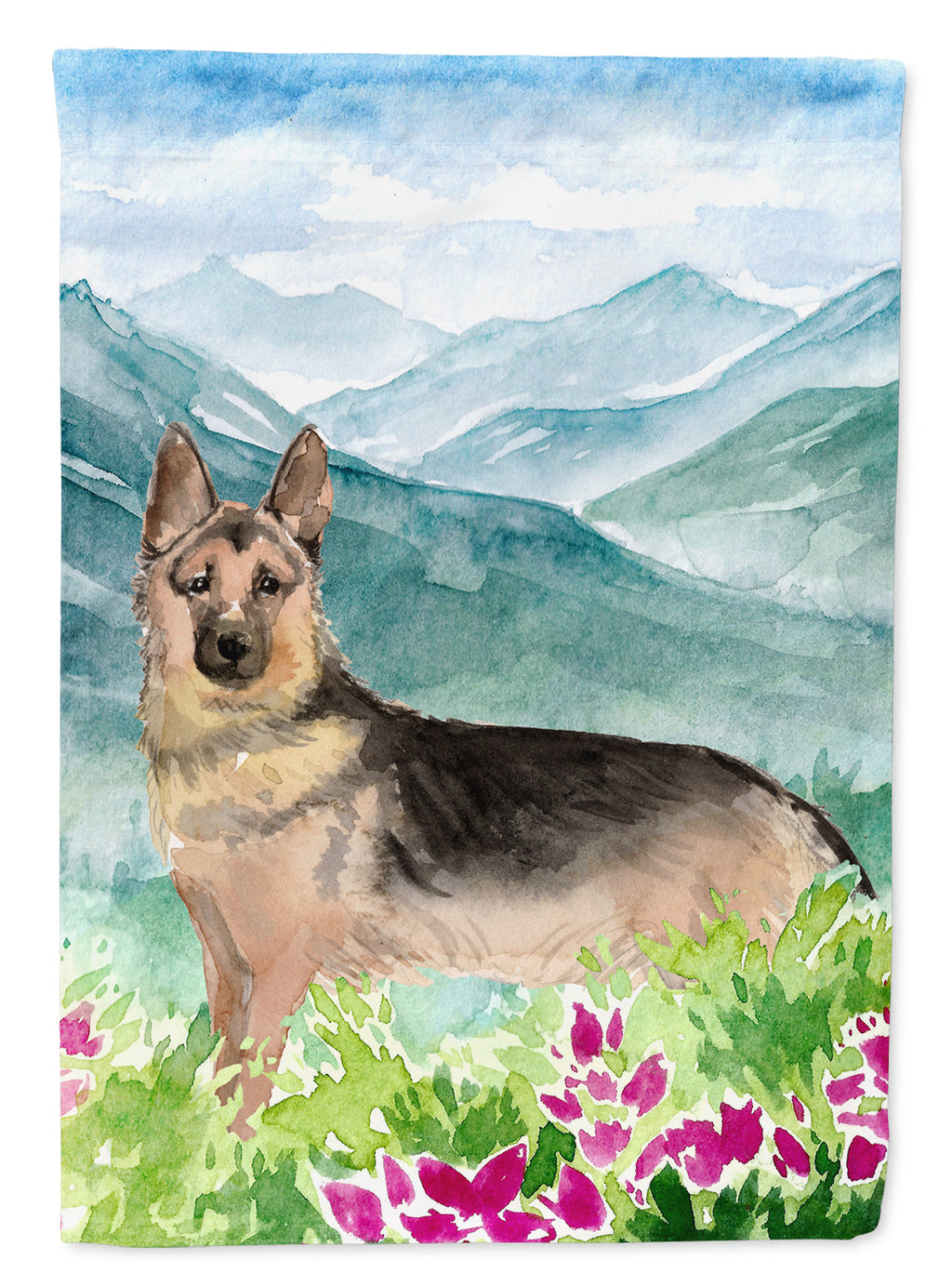 Mountian Flowers German Shepherd House Flag 28x40 Porch Sleeve Pole Decorative Outside Yard Banner Artwork Wall Hanging, Polyester