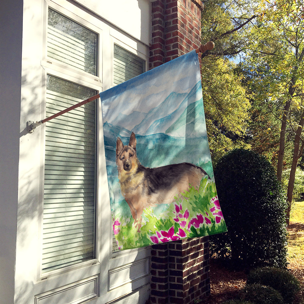 Mountian Flowers German Shepherd House Flag 28x40 Porch Sleeve Pole Decorative Outside Yard Banner Artwork Wall Hanging, Polyester