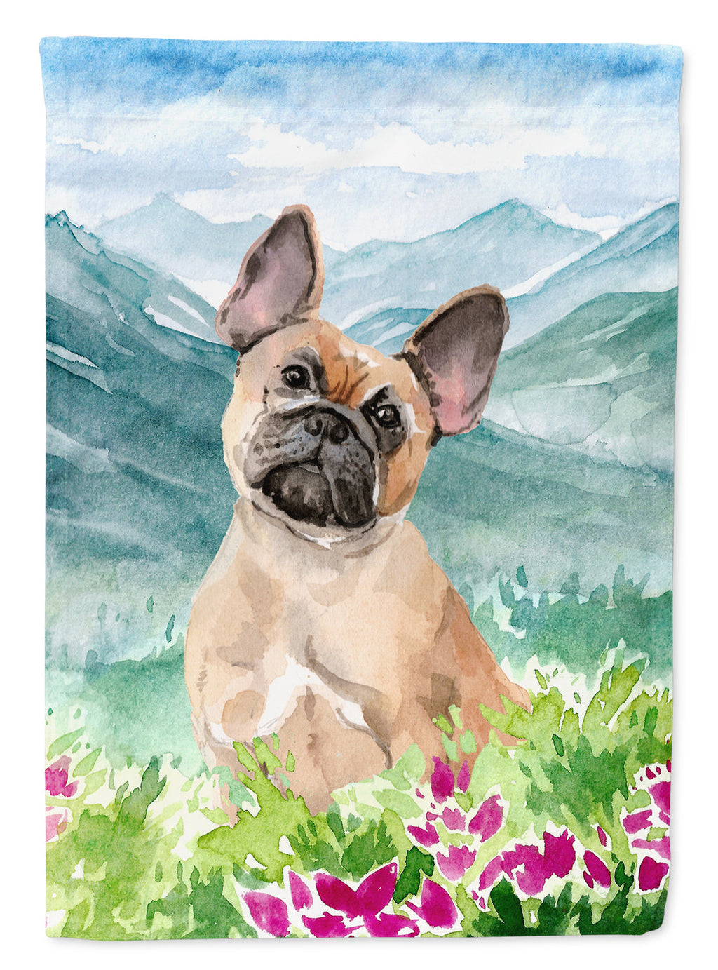 Mountian Flowers Fawn French Bulldog House Flag 28x40 Porch Sleeve Pole Decorative Outside Yard Banner Artwork Wall Hanging, Polyester