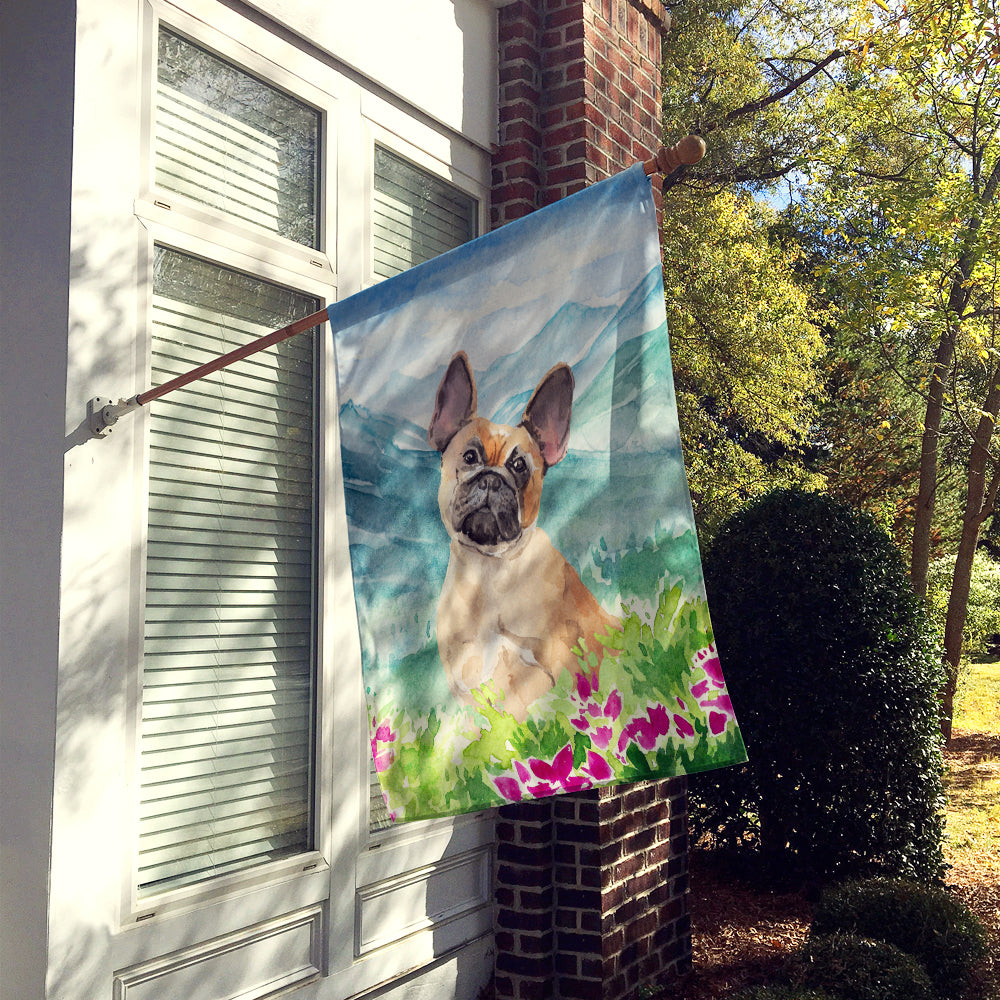 Mountian Flowers Fawn French Bulldog House Flag 28x40 Porch Sleeve Pole Decorative Outside Yard Banner Artwork Wall Hanging, Polyester