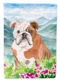 Mountian Flowers English Bulldog House Flag 28x40 Porch Sleeve Pole Decorative Outside Yard Banner Artwork Wall Hanging, Polyester