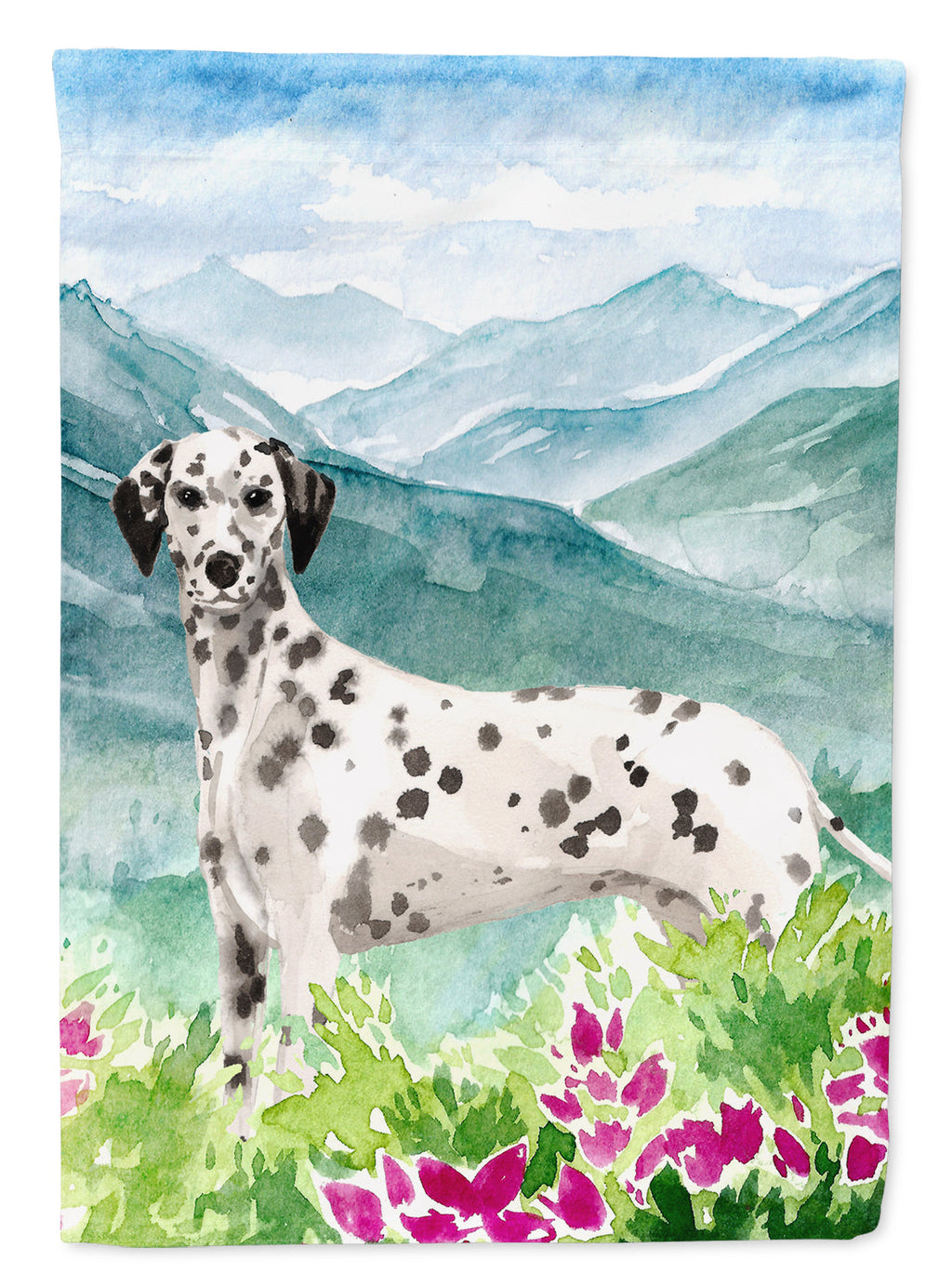 Mountian Flowers Dalmatian House Flag 28x40 Porch Sleeve Pole Decorative Outside Yard Banner Artwork Wall Hanging, Polyester