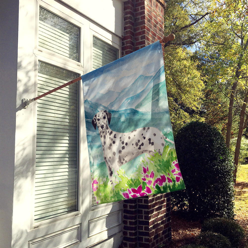 Mountian Flowers Dalmatian House Flag 28x40 Porch Sleeve Pole Decorative Outside Yard Banner Artwork Wall Hanging, Polyester