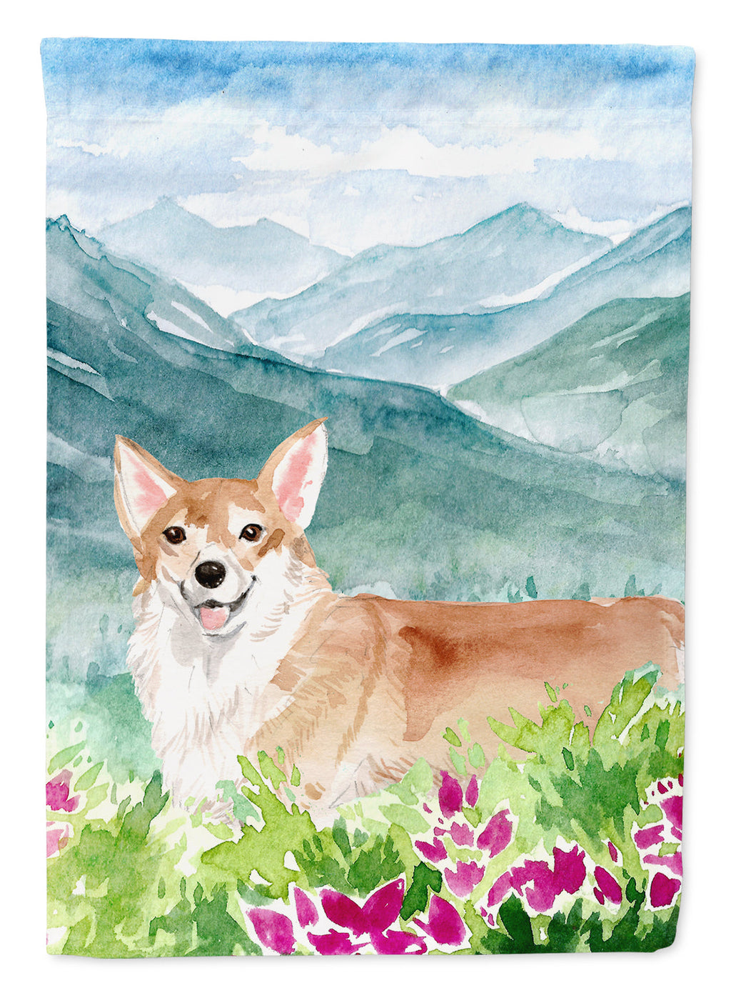 Mountian Flowers Corgi House Flag 28x40 Porch Sleeve Pole Decorative Outside Yard Banner Artwork Wall Hanging, Polyester