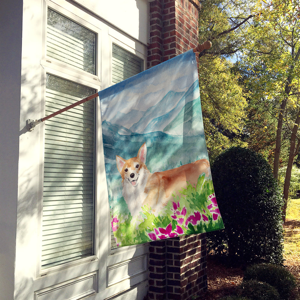 Mountian Flowers Corgi House Flag 28x40 Porch Sleeve Pole Decorative Outside Yard Banner Artwork Wall Hanging, Polyester