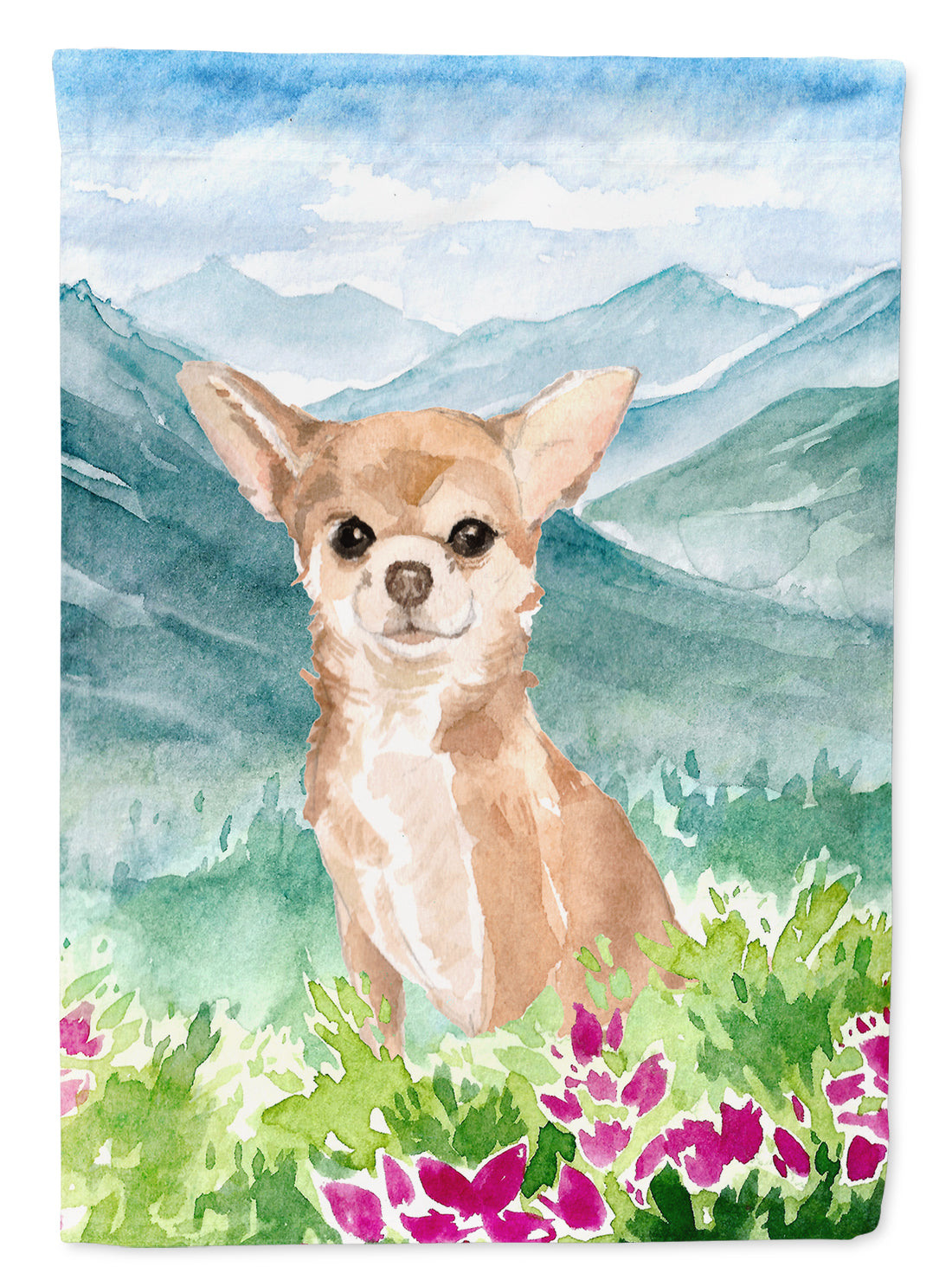 Mountian Flowers Chihuahua House Flag 28x40 Porch Sleeve Pole Decorative Outside Yard Banner Artwork Wall Hanging, Polyester