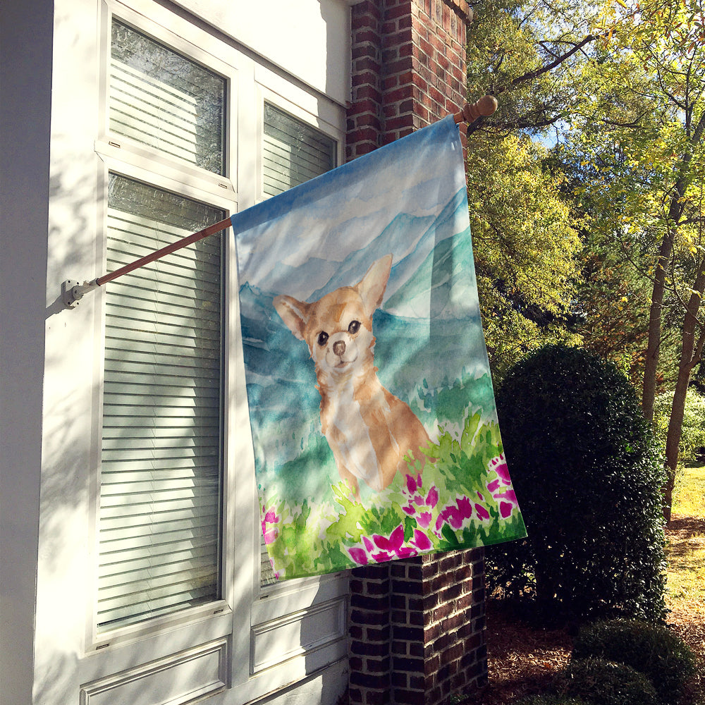 Mountian Flowers Chihuahua House Flag 28x40 Porch Sleeve Pole Decorative Outside Yard Banner Artwork Wall Hanging, Polyester
