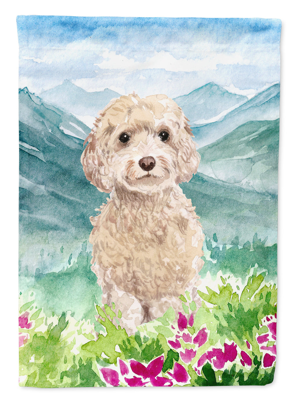 Mountian Flowers Goldendoodle House Flag 28x40 Porch Sleeve Pole Decorative Outside Yard Banner Artwork Wall Hanging, Polyester