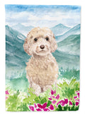 Mountian Flowers Goldendoodle House Flag 28x40 Porch Sleeve Pole Decorative Outside Yard Banner Artwork Wall Hanging, Polyester
