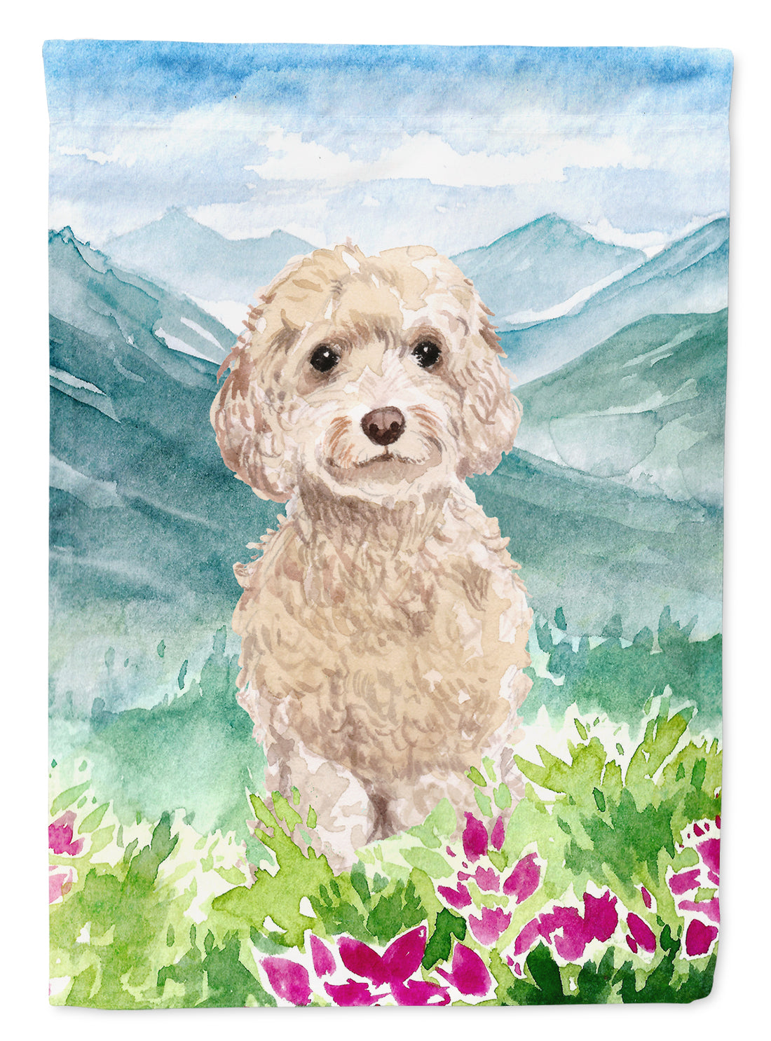 Mountian Flowers Goldendoodle House Flag 28x40 Porch Sleeve Pole Decorative Outside Yard Banner Artwork Wall Hanging, Polyester