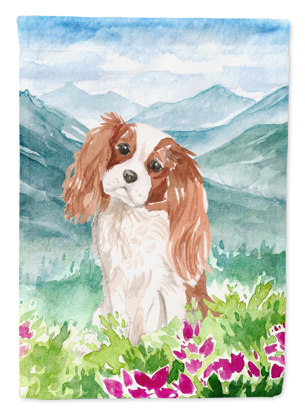 Mountian Flowers Blenheim Cavalier Spaniel House Flag 28x40 Porch Sleeve Pole Decorative Outside Yard Banner Artwork Wall Hanging, Polyester