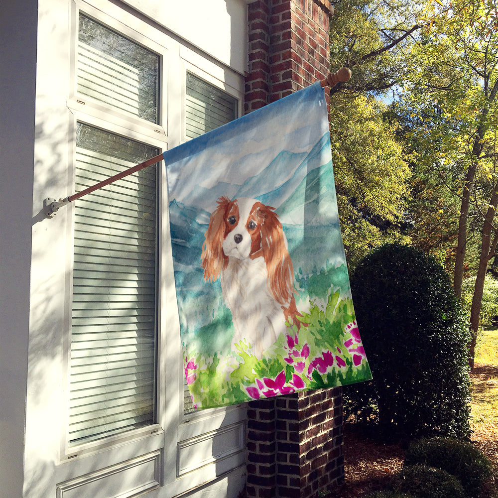 Mountian Flowers Blenheim Cavalier Spaniel House Flag 28x40 Porch Sleeve Pole Decorative Outside Yard Banner Artwork Wall Hanging, Polyester