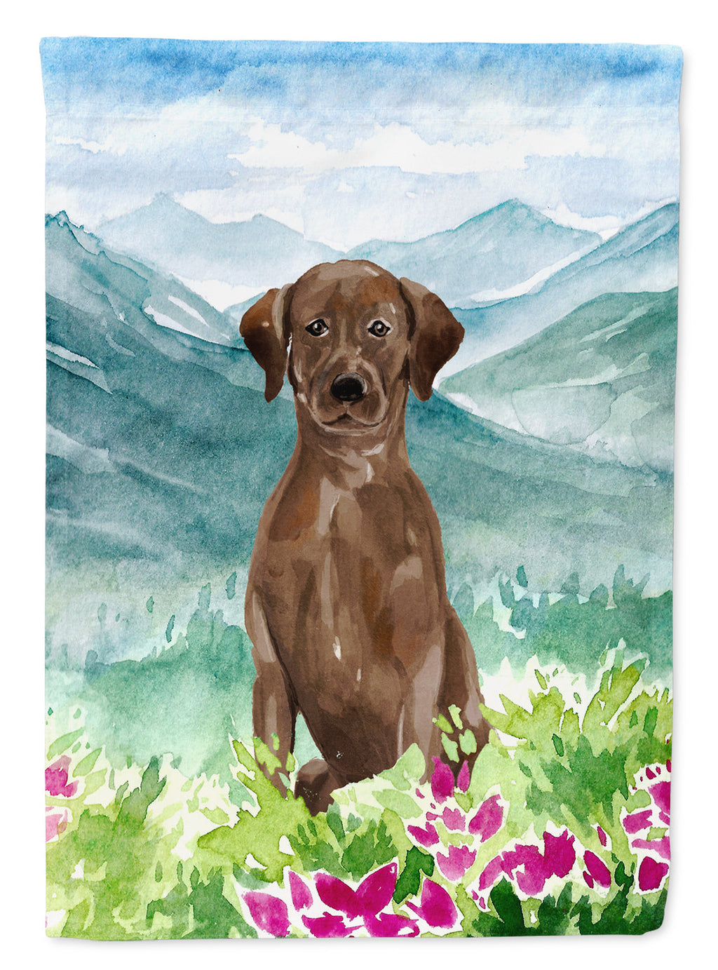 Mountian Flowers Chocolate Lab House Flag 28x40 Porch Sleeve Pole Decorative Outside Yard Banner Artwork Wall Hanging, Polyester