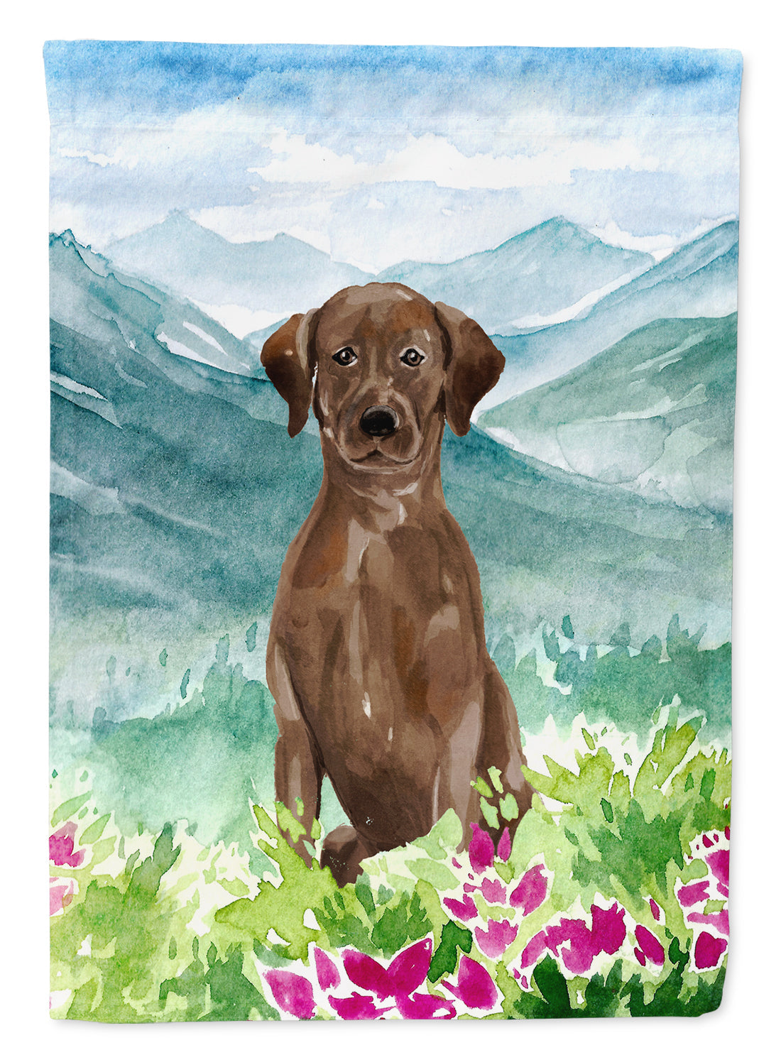 Mountian Flowers Chocolate Lab House Flag 28x40 Porch Sleeve Pole Decorative Outside Yard Banner Artwork Wall Hanging, Polyester