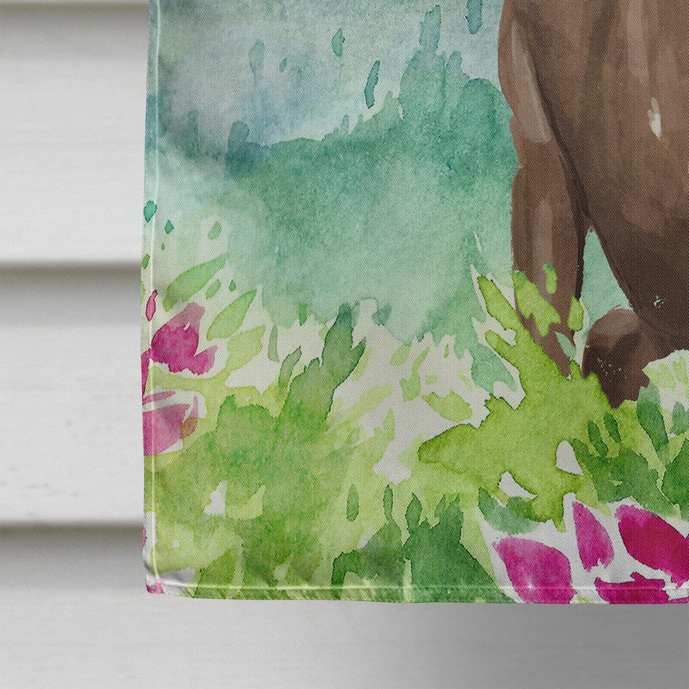 Mountian Flowers Chocolate Lab House Flag 28x40 Porch Sleeve Pole Decorative Outside Yard Banner Artwork Wall Hanging, Polyester