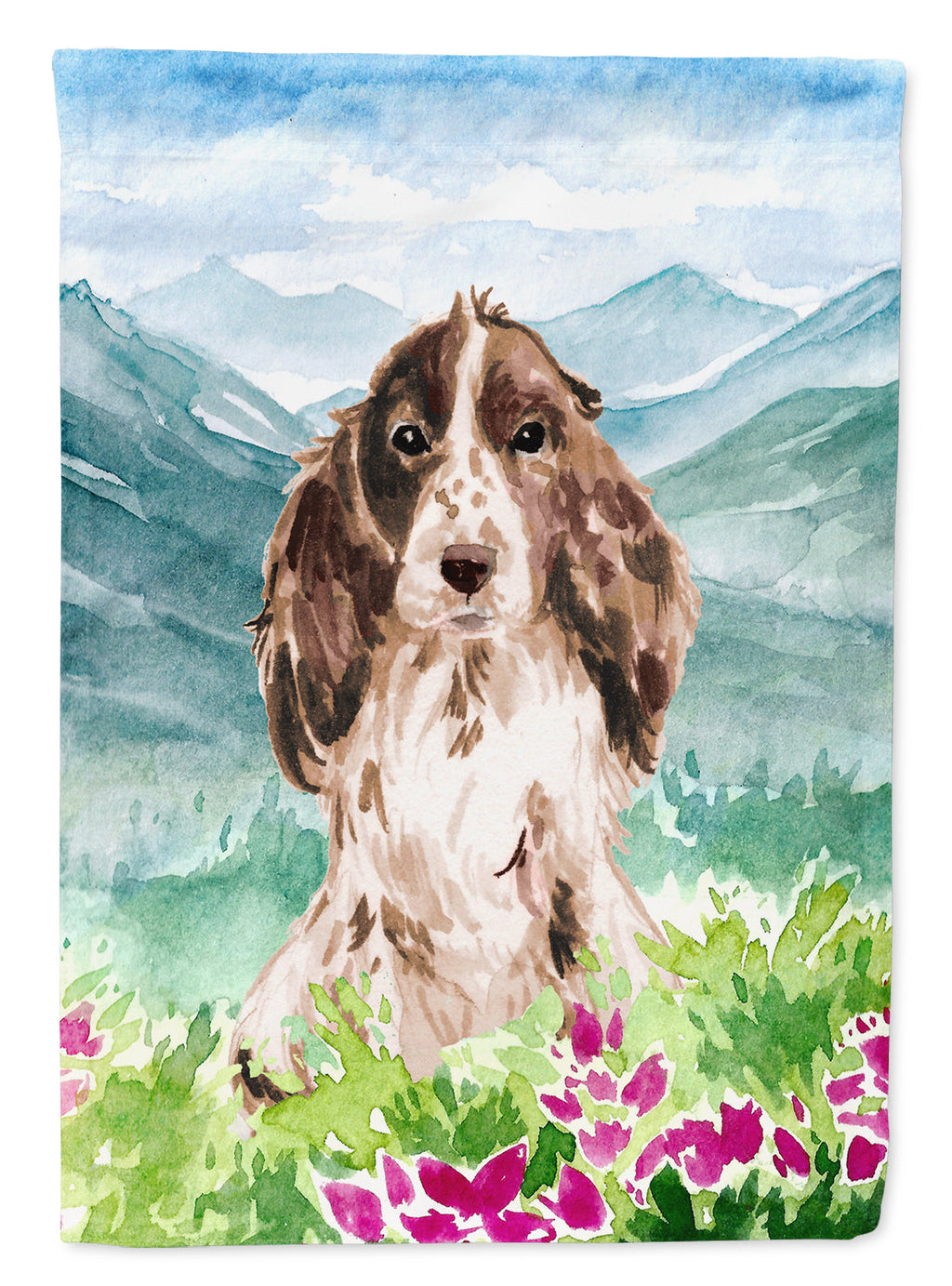Mountian Flowers Chocolate Parti Cocker Spaniel House Flag 28x40 Porch Sleeve Pole Decorative Outside Yard Banner Artwork Wall Hanging, Polyester