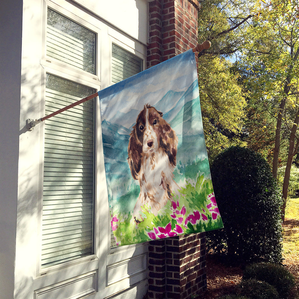 Mountian Flowers Chocolate Parti Cocker Spaniel House Flag 28x40 Porch Sleeve Pole Decorative Outside Yard Banner Artwork Wall Hanging, Polyester