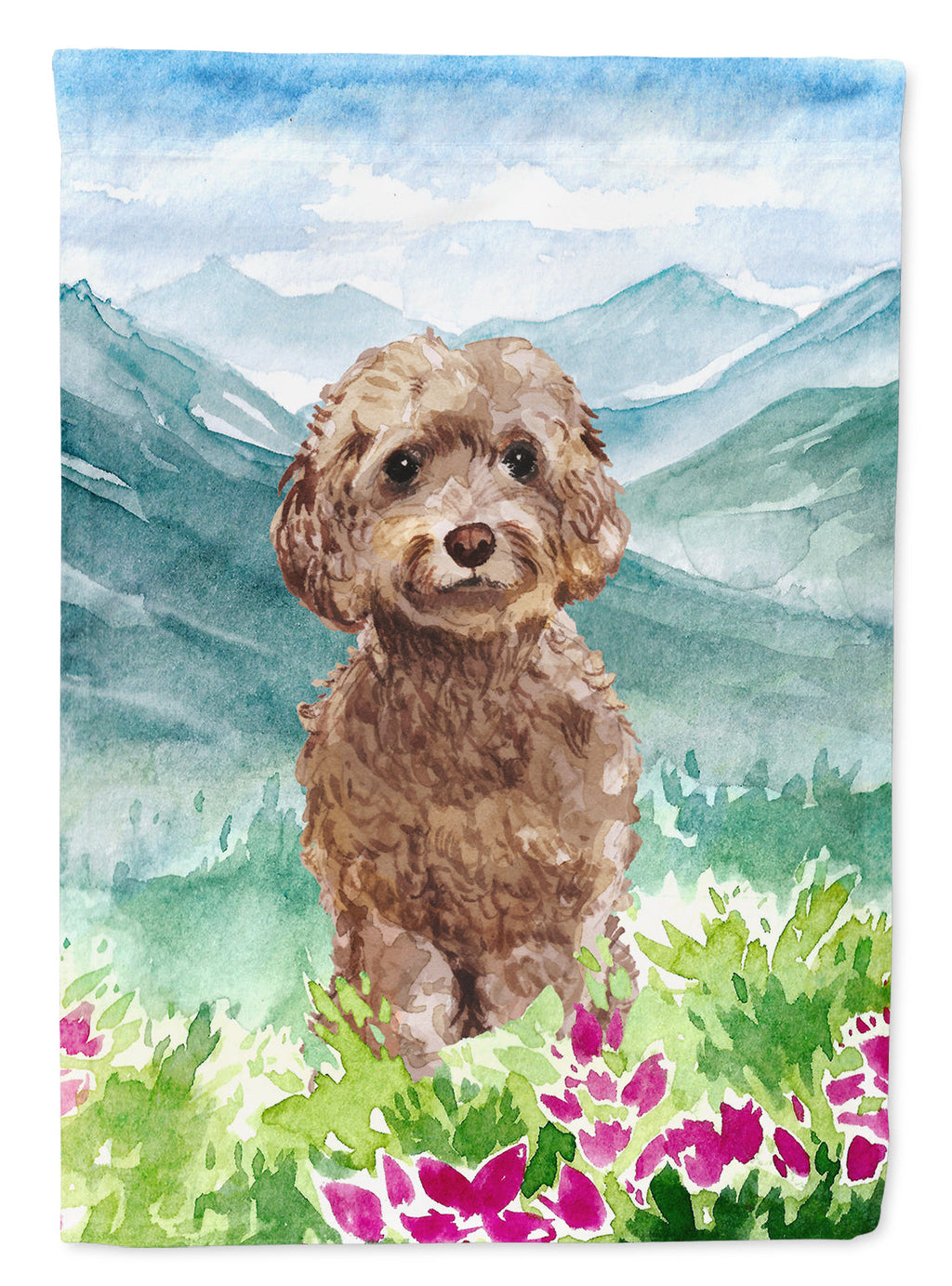 Mountian Flowers Labradoodle House Flag 28x40 Porch Sleeve Pole Decorative Outside Yard Banner Artwork Wall Hanging, Polyester