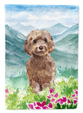 Mountian Flowers Labradoodle House Flag 28x40 Porch Sleeve Pole Decorative Outside Yard Banner Artwork Wall Hanging, Polyester