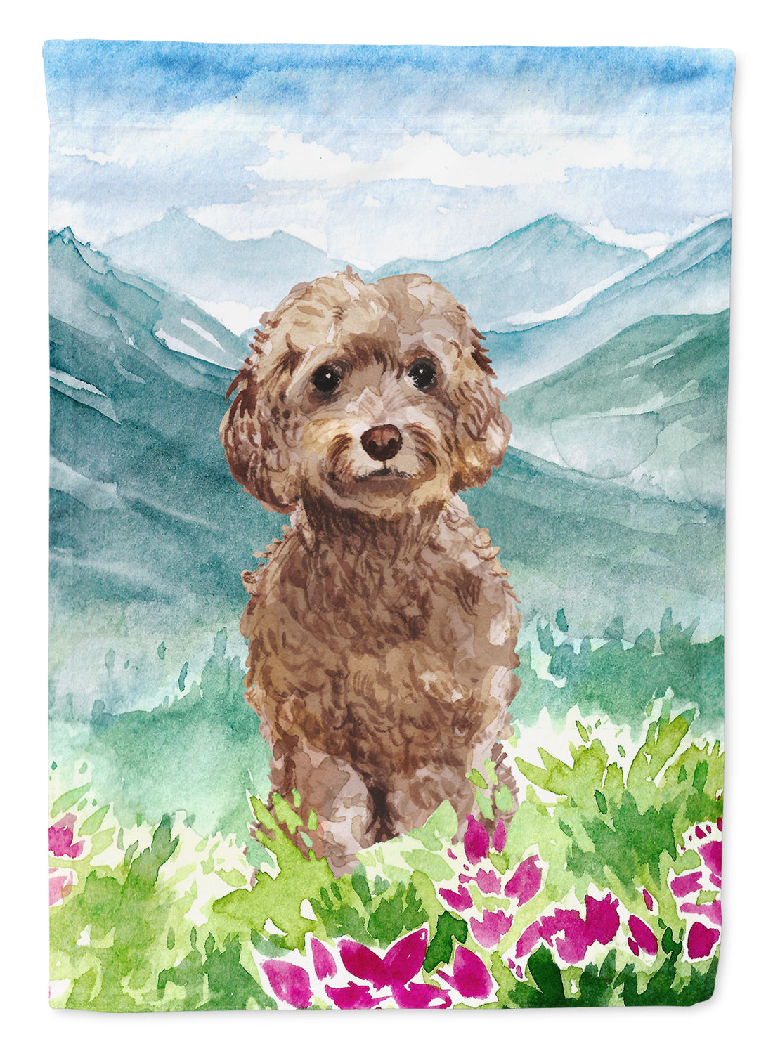 Mountian Flowers Labradoodle House Flag 28x40 Porch Sleeve Pole Decorative Outside Yard Banner Artwork Wall Hanging, Polyester