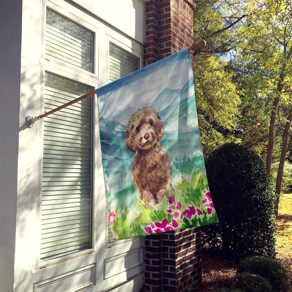 Mountian Flowers Labradoodle House Flag 28x40 Porch Sleeve Pole Decorative Outside Yard Banner Artwork Wall Hanging, Polyester