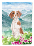 Mountian Flowers Brittany Spaniel House Flag 28x40 Porch Sleeve Pole Decorative Outside Yard Banner Artwork Wall Hanging, Polyester