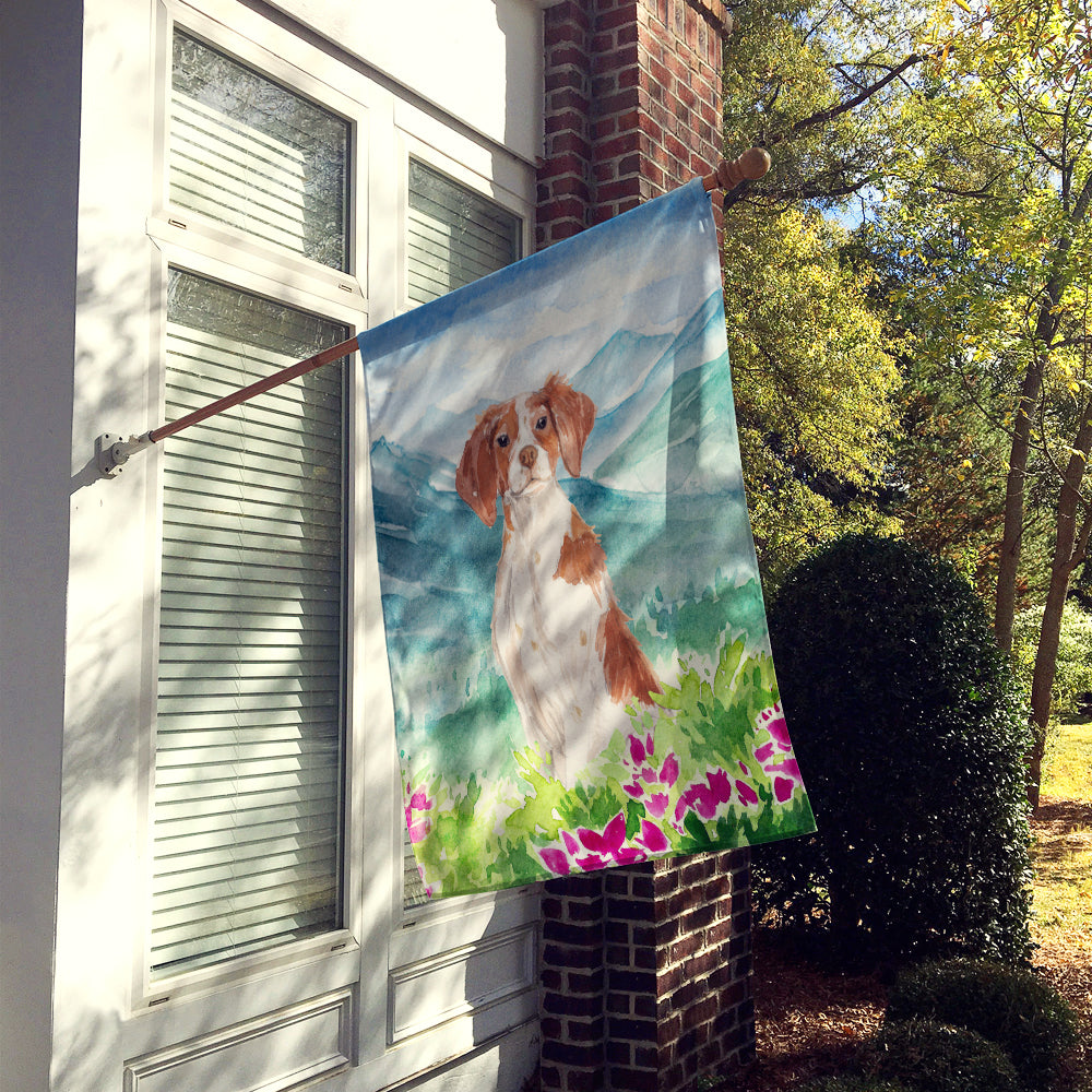 Mountian Flowers Brittany Spaniel House Flag 28x40 Porch Sleeve Pole Decorative Outside Yard Banner Artwork Wall Hanging, Polyester
