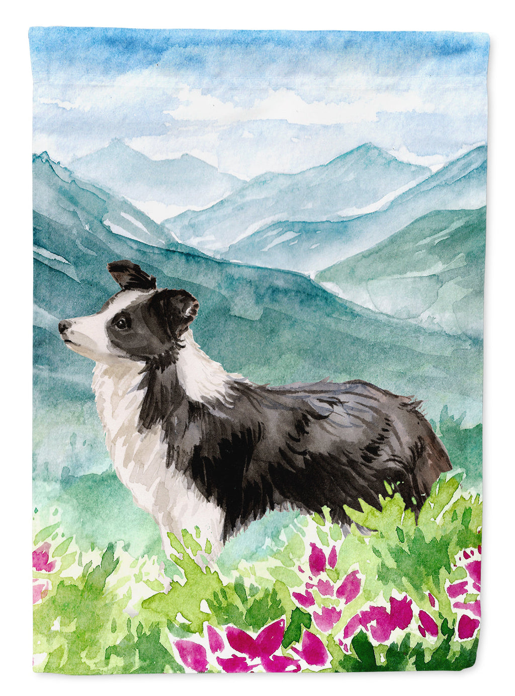 Mountian Flowers Border Collie House Flag 28x40 Porch Sleeve Pole Decorative Outside Yard Banner Artwork Wall Hanging, Polyester