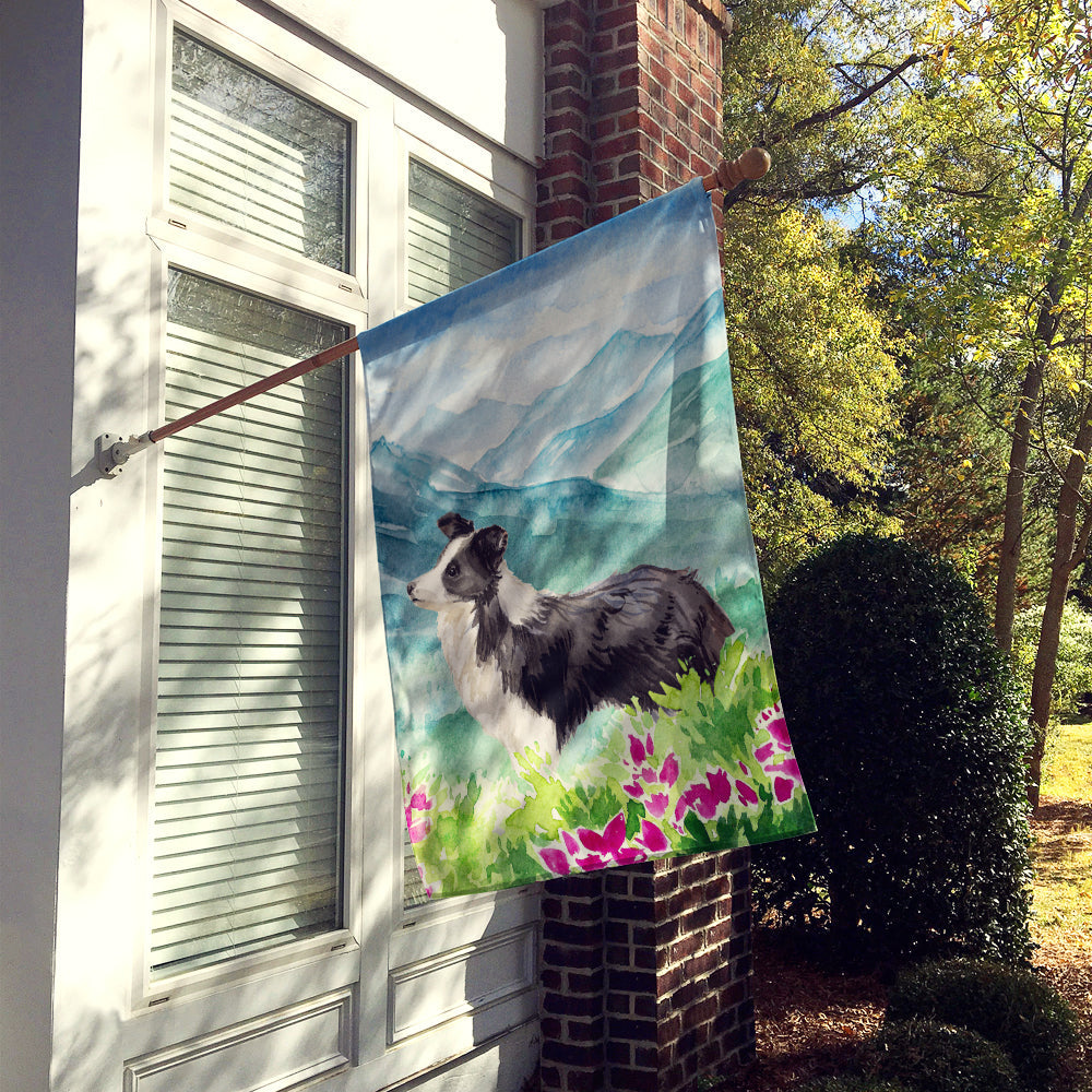 Mountian Flowers Border Collie House Flag 28x40 Porch Sleeve Pole Decorative Outside Yard Banner Artwork Wall Hanging, Polyester