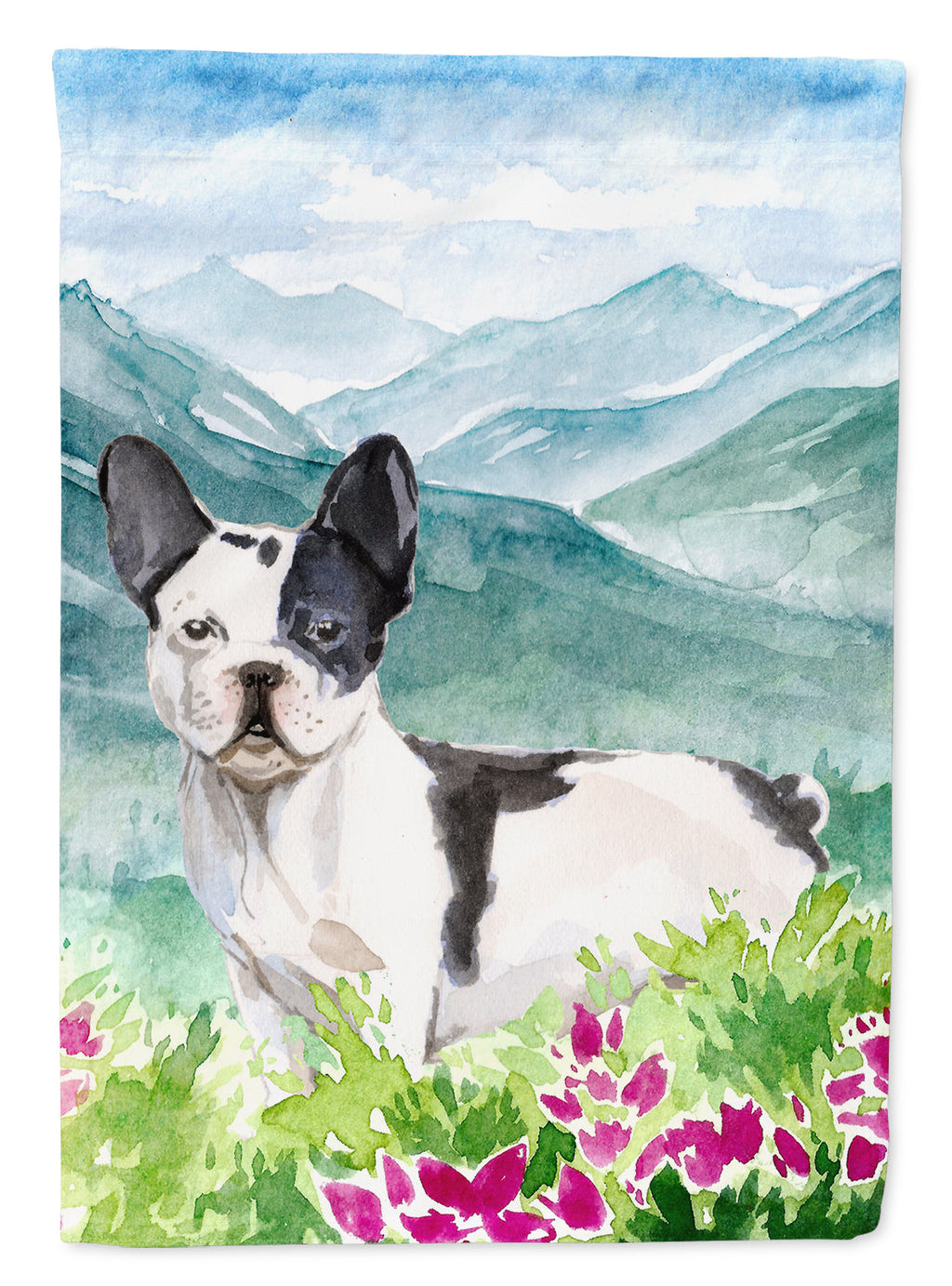 Mountian Flowers French Bulldog House Flag 28x40 Porch Sleeve Pole Decorative Outside Yard Banner Artwork Wall Hanging, Polyester