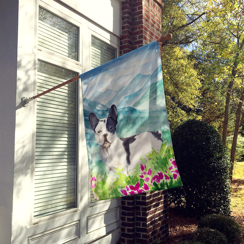 Mountian Flowers French Bulldog House Flag 28x40 Porch Sleeve Pole Decorative Outside Yard Banner Artwork Wall Hanging, Polyester