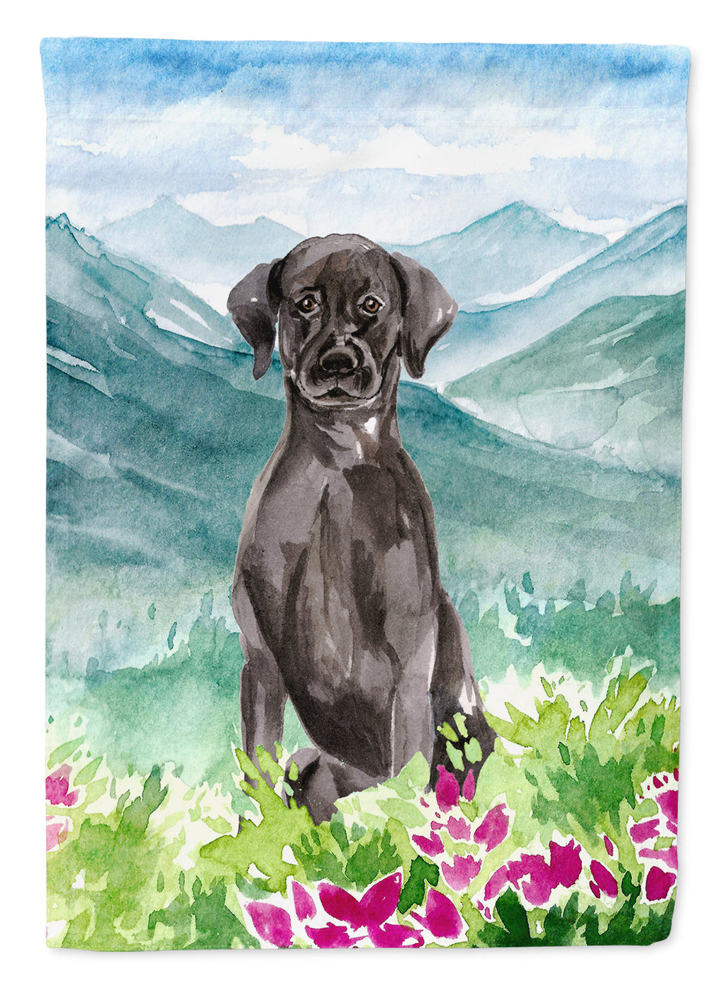 Mountian Flowers Black Lab House Flag 28x40 Porch Sleeve Pole Decorative Outside Yard Banner Artwork Wall Hanging, Polyester