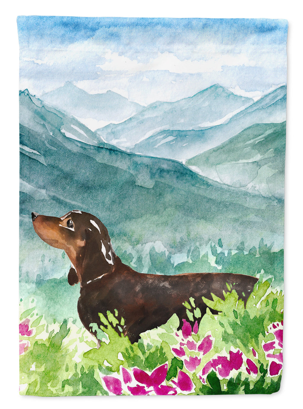 Mountian Flowers Dachshund House Flag 28x40 Porch Sleeve Pole Decorative Outside Yard Banner Artwork Wall Hanging, Polyester