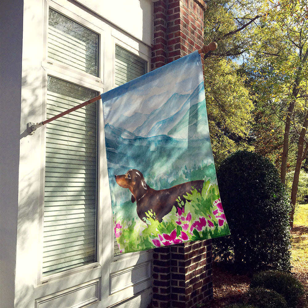 Mountian Flowers Dachshund House Flag 28x40 Porch Sleeve Pole Decorative Outside Yard Banner Artwork Wall Hanging, Polyester
