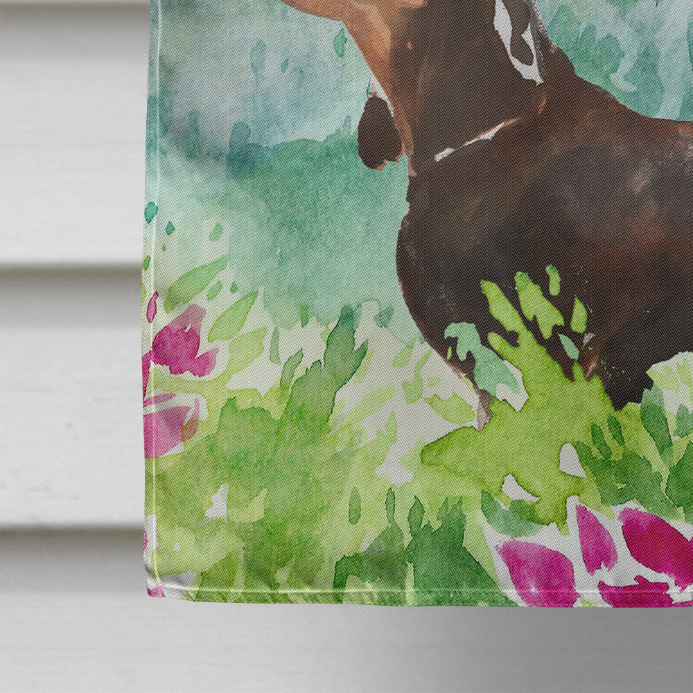 Mountian Flowers Dachshund House Flag 28x40 Porch Sleeve Pole Decorative Outside Yard Banner Artwork Wall Hanging, Polyester