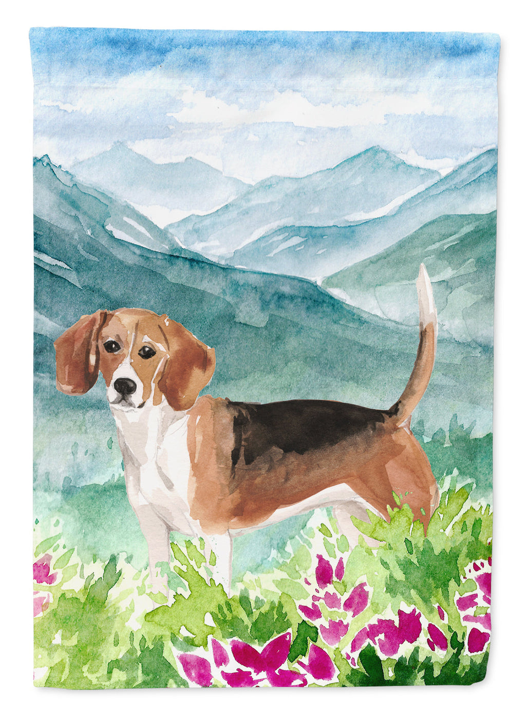 Mountian Flowers Beagle House Flag 28x40 Porch Sleeve Pole Decorative Outside Yard Banner Artwork Wall Hanging, Polyester