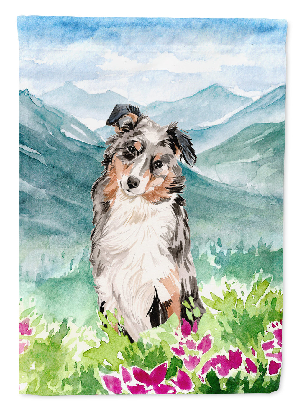 Mountian Flowers Australian Shepherd House Flag 28x40 Porch Sleeve Pole Decorative Outside Yard Banner Artwork Wall Hanging, Polyester