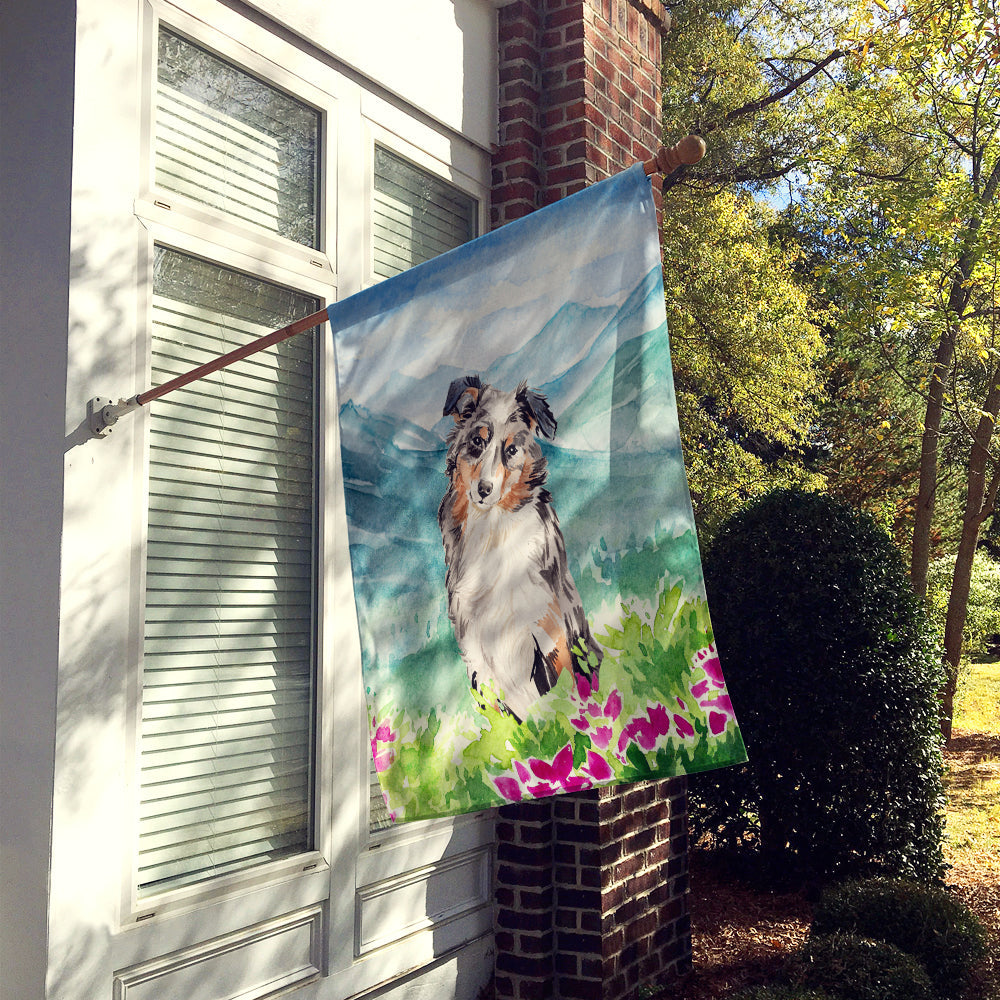 Mountian Flowers Australian Shepherd House Flag 28x40 Porch Sleeve Pole Decorative Outside Yard Banner Artwork Wall Hanging, Polyester