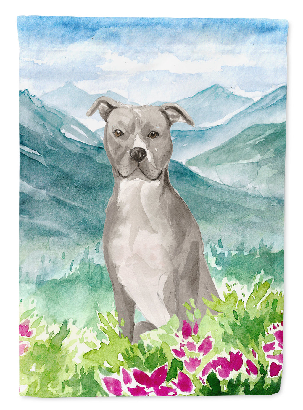 Mountian Flowers Staffordshire Bull Terrier House Flag 28x40 Porch Sleeve Pole Decorative Outside Yard Banner Artwork Wall Hanging, Polyester
