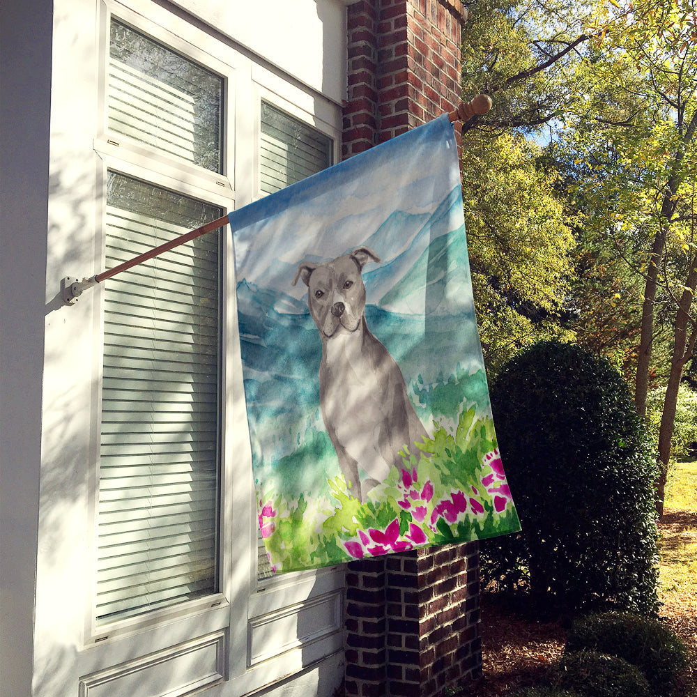 Mountian Flowers Staffordshire Bull Terrier House Flag 28x40 Porch Sleeve Pole Decorative Outside Yard Banner Artwork Wall Hanging, Polyester