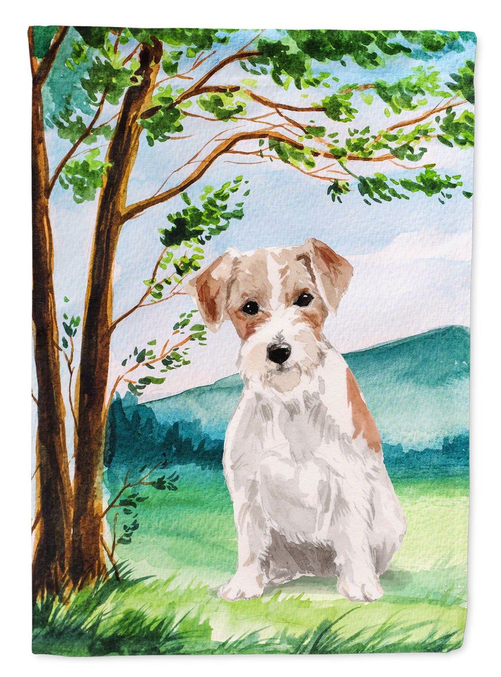 Under the Tree Jack Russell Terrier House Flag 28x40 Porch Sleeve Pole Decorative Outside Yard Banner Artwork Wall Hanging, Polyester