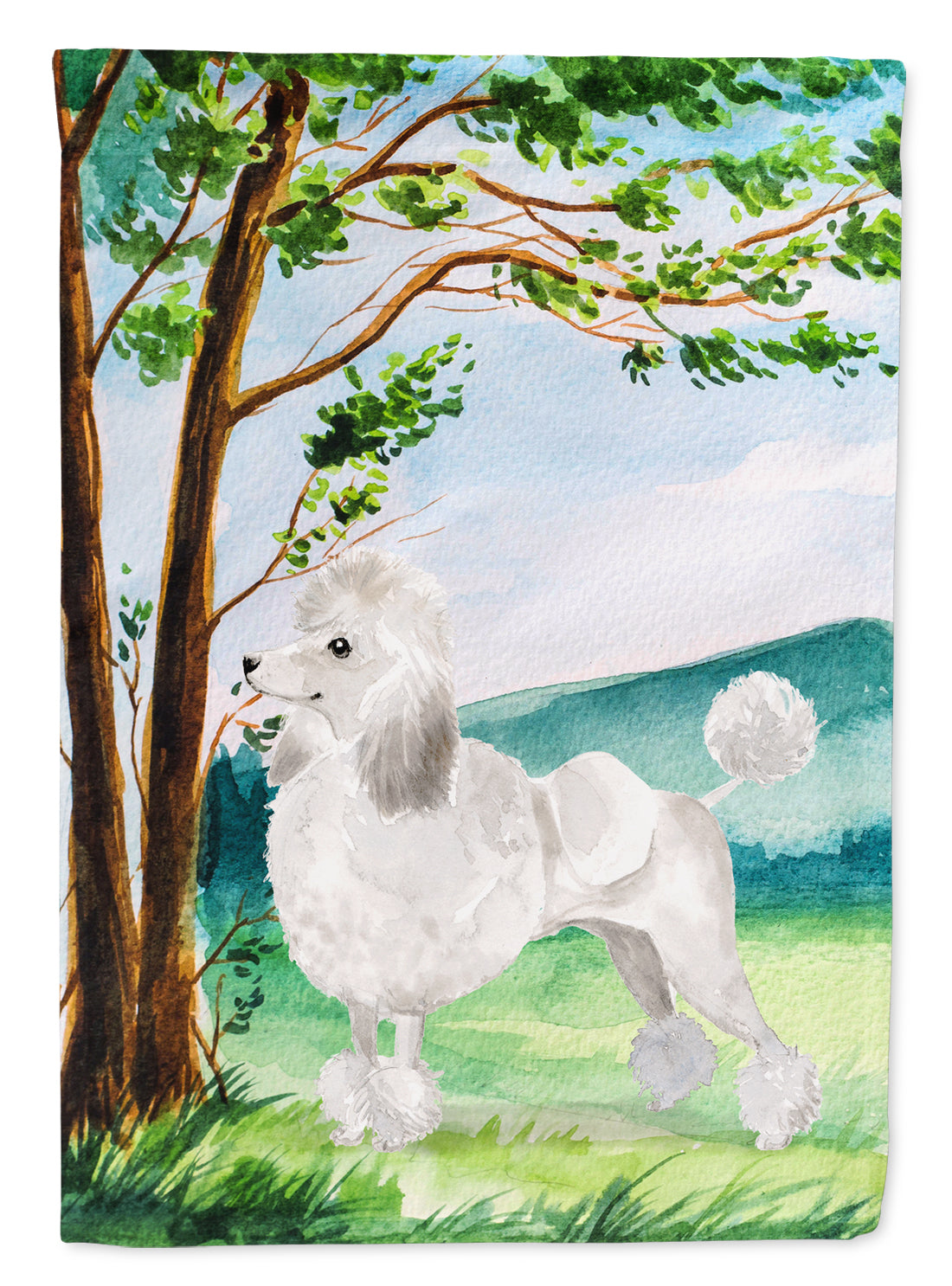 Under the Tree White Poodle House Flag 28x40 Porch Sleeve Pole Decorative Outside Yard Banner Artwork Wall Hanging, Polyester