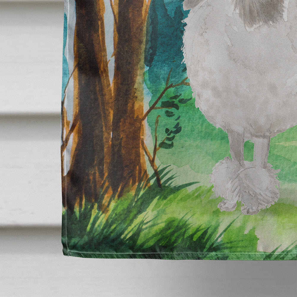Under the Tree White Poodle House Flag 28x40 Porch Sleeve Pole Decorative Outside Yard Banner Artwork Wall Hanging, Polyester