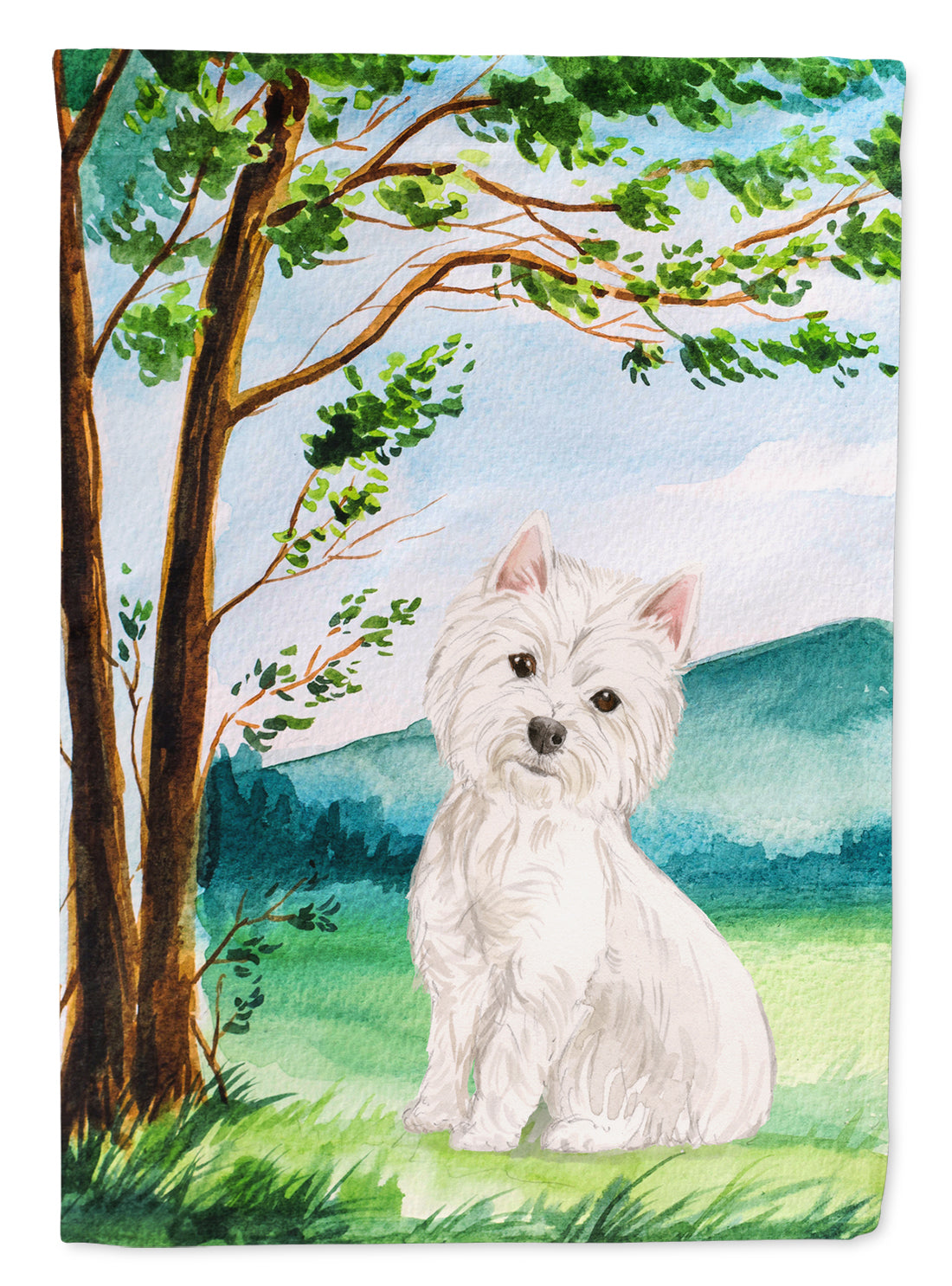 Under the Tree Westie House Flag 28x40 Porch Sleeve Pole Decorative Outside Yard Banner Artwork Wall Hanging, Polyester