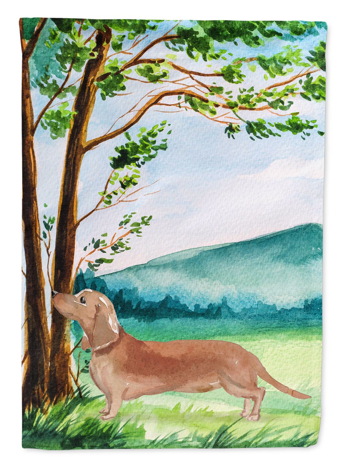 Under the Tree Red Dachshund House Flag 28x40 Porch Sleeve Pole Decorative Outside Yard Banner Artwork Wall Hanging, Polyester