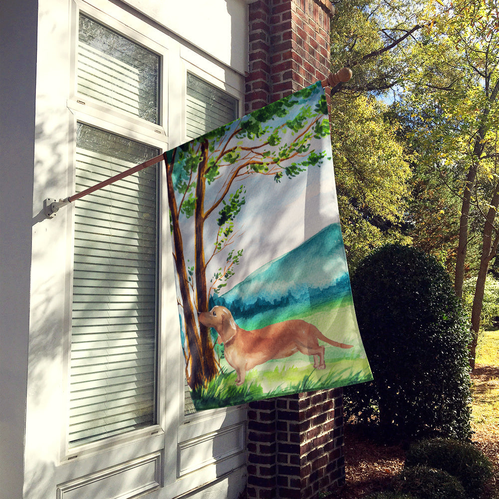 Under the Tree Red Dachshund House Flag 28x40 Porch Sleeve Pole Decorative Outside Yard Banner Artwork Wall Hanging, Polyester