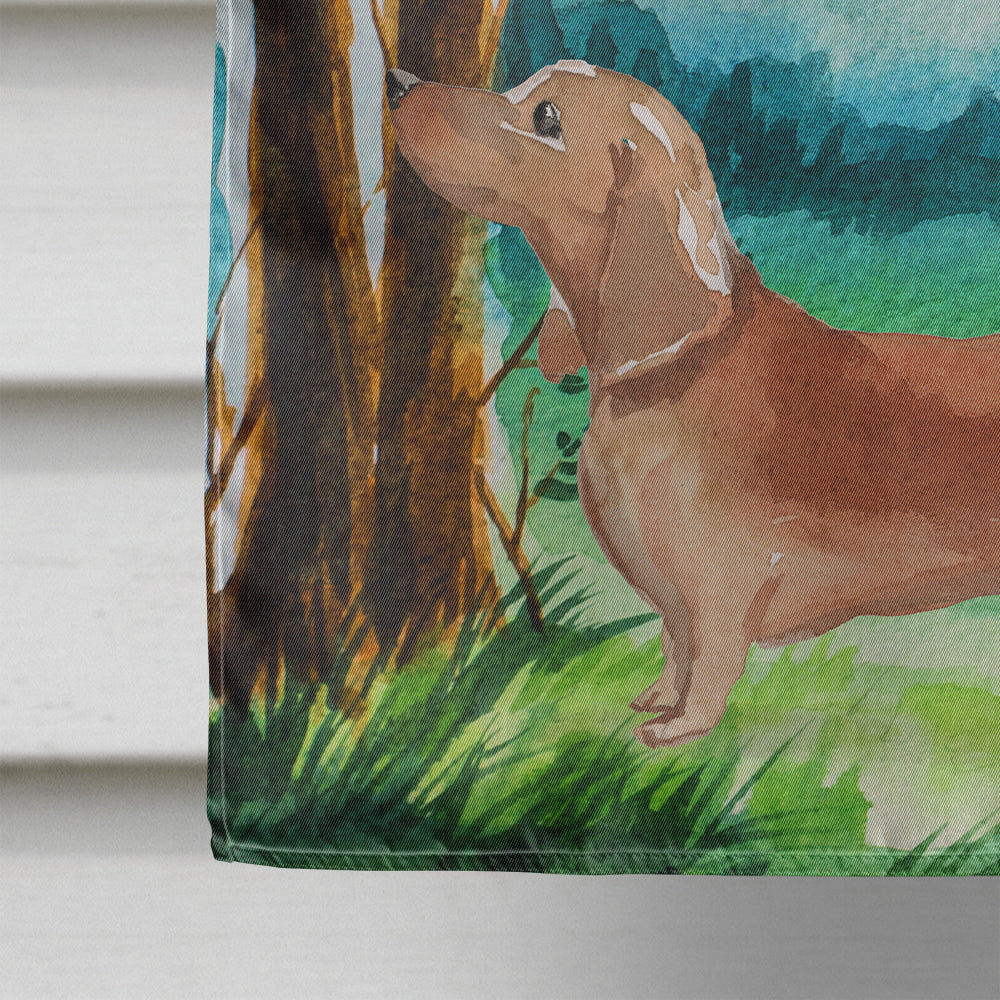 Under the Tree Red Dachshund House Flag 28x40 Porch Sleeve Pole Decorative Outside Yard Banner Artwork Wall Hanging, Polyester