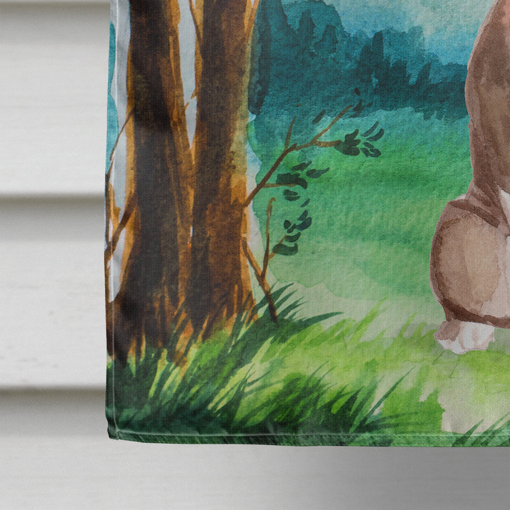 Under the Tree Red Staffie House Flag 28x40 Porch Sleeve Pole Decorative Outside Yard Banner Artwork Wall Hanging, Polyester